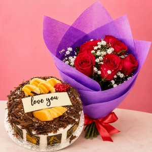 radissons-black-forest-cake-2lbs-prepared-on-the-day-of-delivery-half-dozen-red-roses-bouquet-with-gypsy-beautiful-gift-wrapped