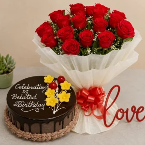 beautiful-rose-bouquet-with-chocolate-cake