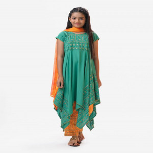 Green Viscose Kids Salwar Kameez