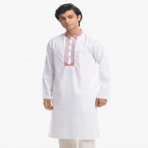 White Jacquard Semi Fit Panjabi