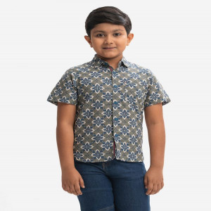 Green Cotton  Kids Casual Shirt