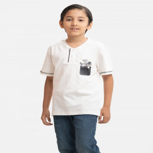 White Cotton Henley T-shirt