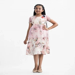 Pink Georgette A-line Layered Frock