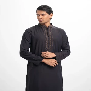 Navy Blue Jacquard Fitted Panjabi