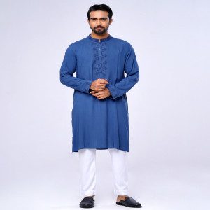 Blue Semi Fitted Cotton Panjabi