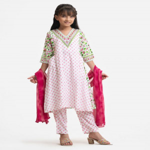 White Viscose Kids Salwar Kameez