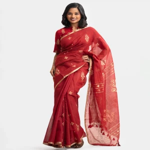 Maroon Half-silk Saree