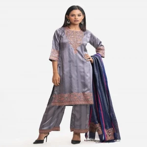 Ash Blue Crepe Straight Salwar Kameez