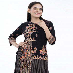 Black Viscose Straight-cut Kameez