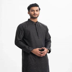Black Jacquard Fitted Panjabi