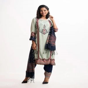 Green Viscose Printed Salwar Kameez