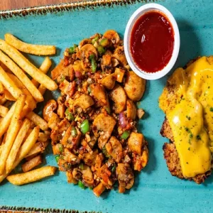 Chicken Steak with Garlic Mushroom & French Fries