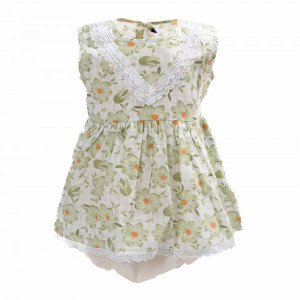 Green Cotton New Born Frock