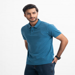 Teal Blue Interlock Knit Polo
