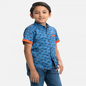 Blue  Cotton Sort Sleeve Casual Shirt