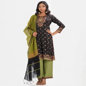 Black & Green Crepe Salwar Kameez