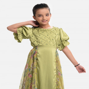 Green Georgette Layered Frock