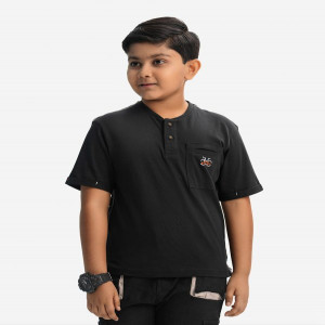 Black Cotton Henley T-shirt