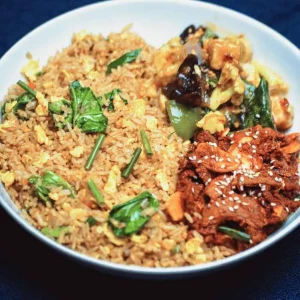 Beef Bulgogi Rice Bowl Egg Fried Rice Served with Beef Bulgogi & Stir- Fried Vegetables