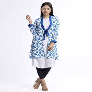 White and Blue Georgette Tunic With Shrug