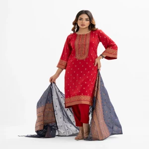 Red Crepe Straight Salwar Kameez
