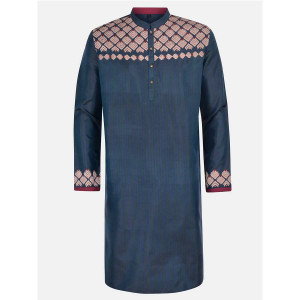 Teal Embroidered Silk Panjabi
