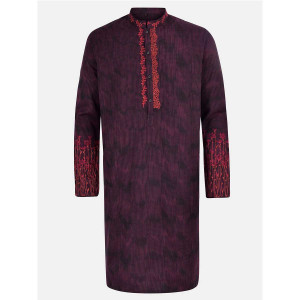 Purple Embroidered Handloom Viscose-Cotton Panjabi