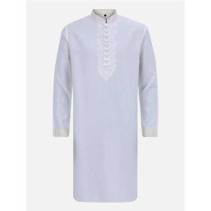 White Embroidered Rayon-Cotton Panjabi