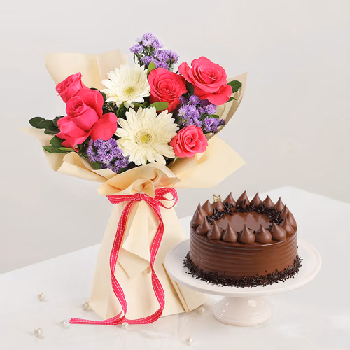 vibrant-flowers-choco-truffle-cake-combo