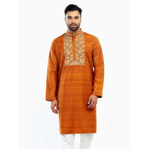 Rust Erri Embroidered Endi Silk Panjabi