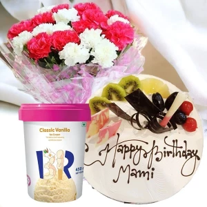 carnation-flower-bouquet-with-ice-cream-cake