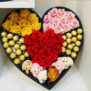 Mixed Color Flower with Chocolate Gift Box