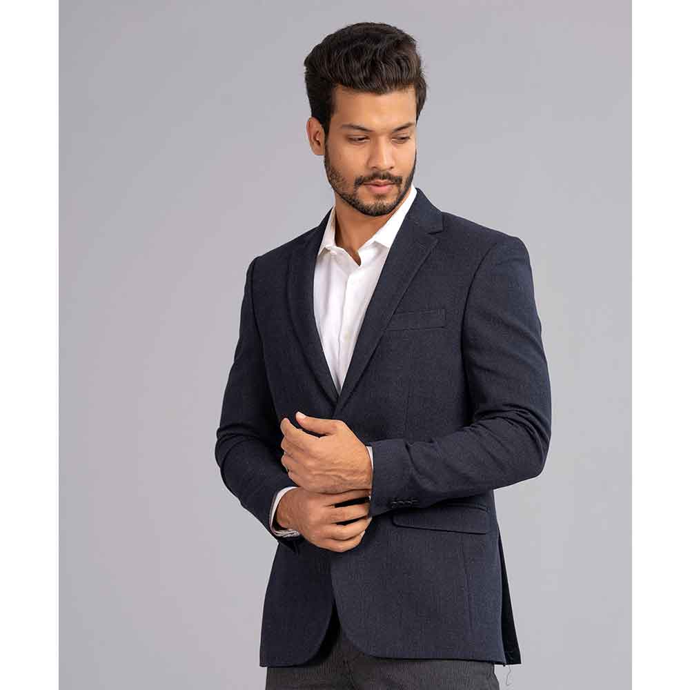 Blue Fitted Business Formal Blazer